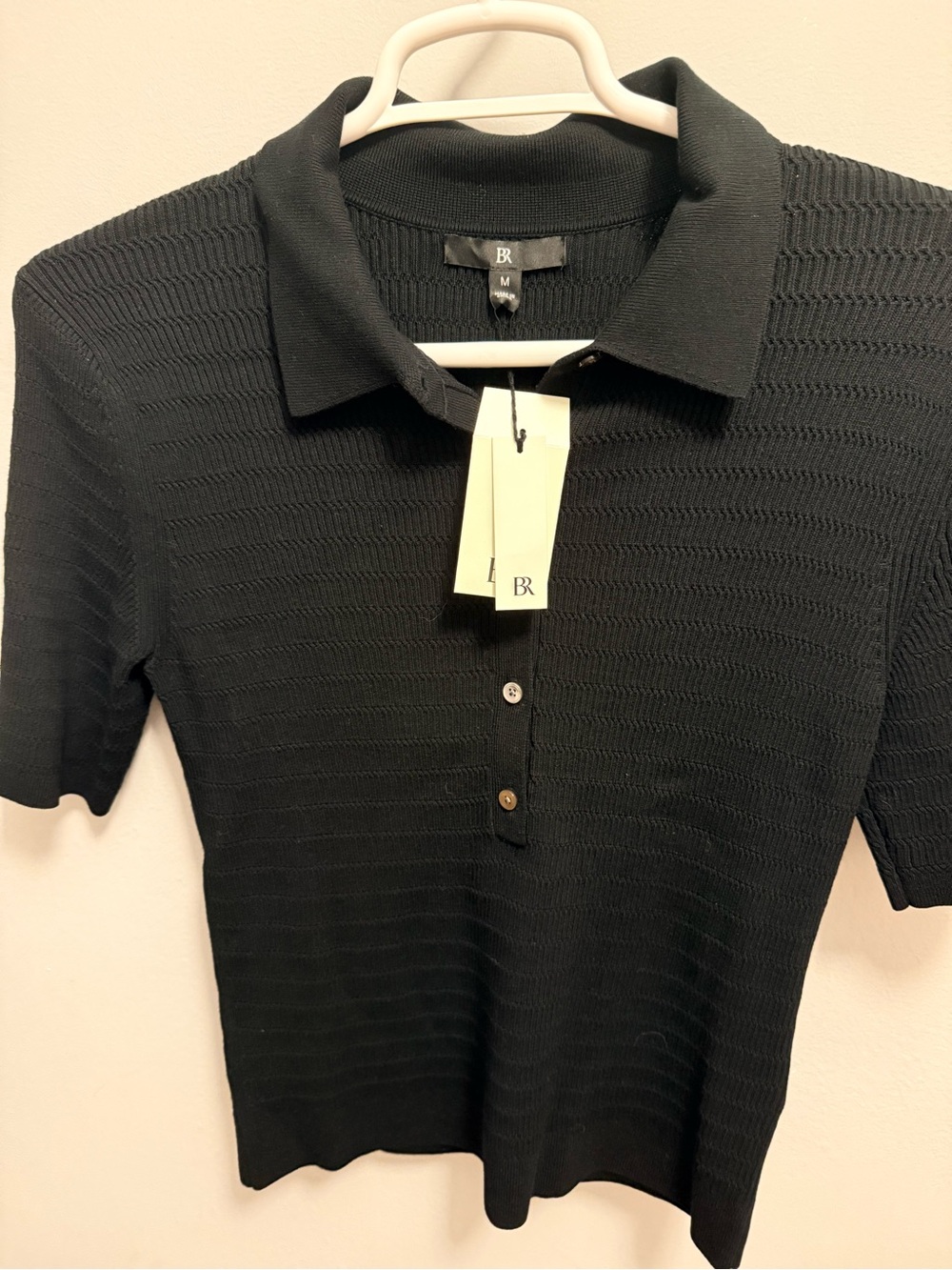 Banana Republic Black Textured Knit Polo - women’s Short Sleeve